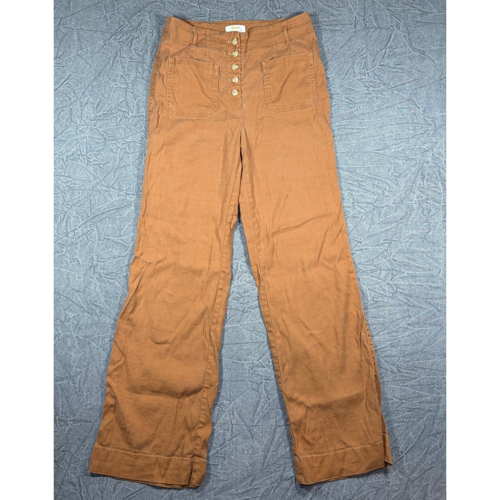 Maeve Pants Women 6 Brown Colette Wide Leg Linen Blend Button Fly Anthropologie